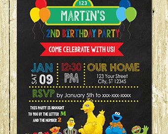 Sesame Street Printed Chalkboard Invitations