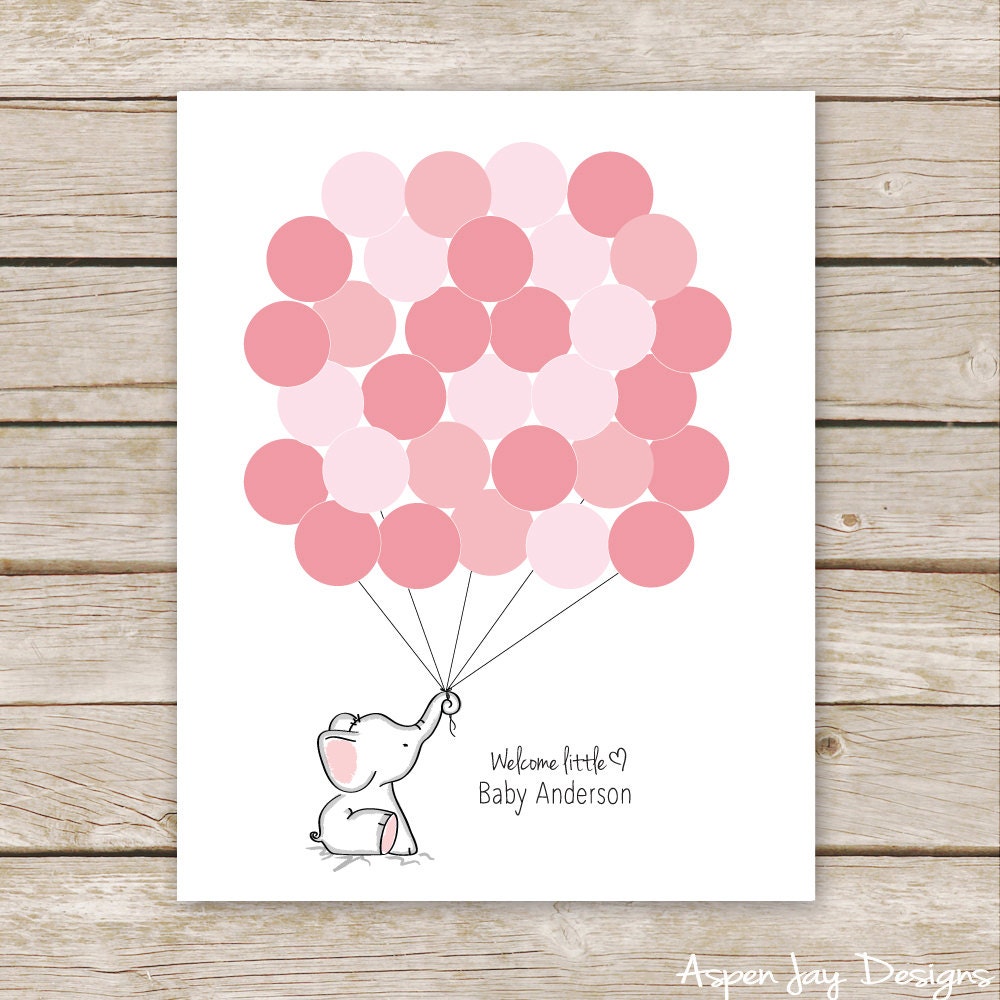 Pink Elephant Guest Book PRINTABLE for Baby Shower Birthday