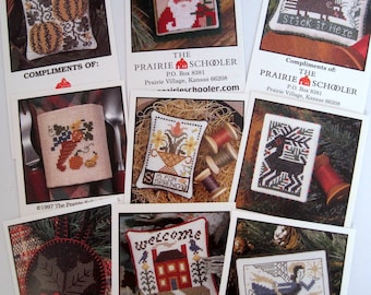 PRAIRIE SCHOOLER Nine mini card set of counted cross stitch patterns
