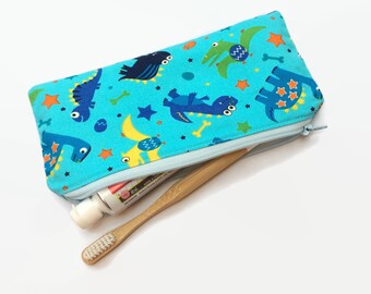 Dinosaur Time - Toothbrush Bag / Travel Bag / Snack Bag / Accessory Bag / Glasses Case / Stationary Bag - Water-resistant and reusable