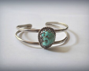 Turquoise Nugget Bracelet, Vintage Cuff Bracelet, Native American Cuff Bracelet, Sterling Silver Bracelet, 1970's Bracelet, Boho Bracelet