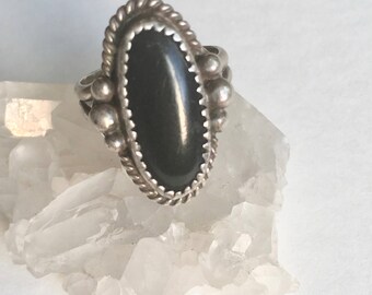 vintage southwestern onyx and sterling ring, size 5.5
