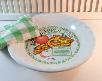 Vintage 10" Ceramic Deep Dish Pie Plate with Apple Pie Recipe. Himark Golden Pie Collection. Made in Korea. Country Farmhouse Kitchen Decor.