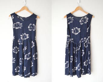 dark blue floral mini babydoll dress 90s // M-L