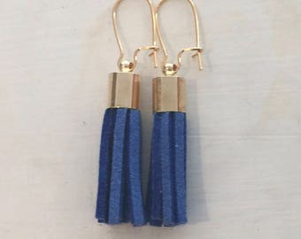 Mini Suede tassel earrings, Blue