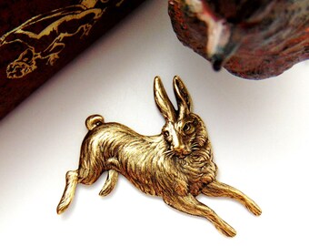 ANTIQUE BRASS Vintage Rabbit Stamping ~ Jewelry Ornament Findings ~ Oxidized Brass Stamping (CA-3035)