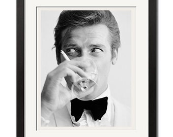 James Bond and The Saint Roger Moore Downs a Martini Urban Poster Print