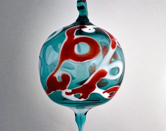 Christmas Tree Ornament, Holiday Decoration, Hand Blown Ornament, Teal Glass Ornament, Unique Glass Ornament, Art Glass Ornament, Suncatcher