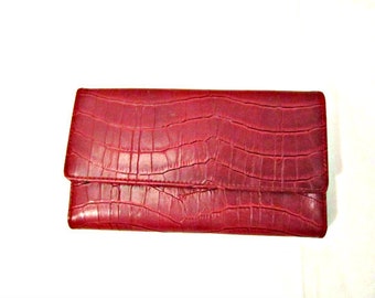 Wallet, Red Wallet, Red Clutch, Multi-pockets wallet, Faux Alligator Wallet