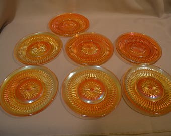 Vintage Jeanette Carnival Marigold Glass Set of 7 Saucer Plates
