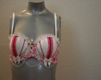 34 B Pink and White Costume Bra Top