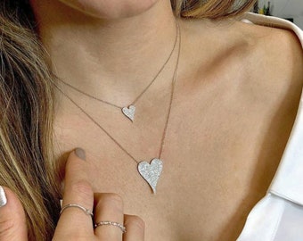 14k White Gold Diamond Pave Heart Pendant 165-292