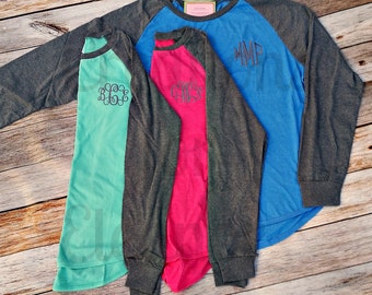 Women's Monogrammed Raglan Sleeve T-shirt, Women's Monogrammed T-shirt, Women's Baseball T-shirt, Monogrammed Baseball, Monogrammed Raglan