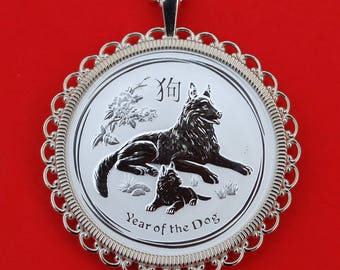 2018 Australia Lunar Chinese Dog Year 1/2 oz .999 Fine Silver Round BU Uncirculated Coin 925 Sterling Silver Necklace NEW