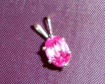 Pendant Pink Sapphire in sterling silver - earth friendly ethical sources lab grown 8x6mm 1.63 ct - October Birthstone SALE Ready to mail