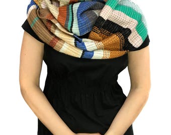 Molly | Modern Woven Blue Scarf | Handwoven Ladies Fashion | Woven pidge pidge Scarf | Striped Textile Gifts | Pantone Weaving Loom | H84