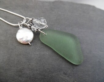 Pearl Sea Glass Necklace Beach Sterling Seaglass Jewelry