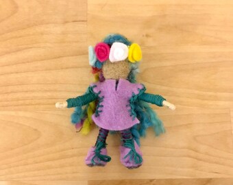 Rainbow Flower Princess Bendy Doll, Small Felt Fairy, Dollhouse Fairy, OOAK, Handmade, Waldorf fairy, Wee Folk, Woodland Fairy, Elf