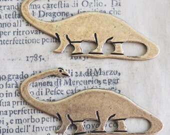 TWO Brachiosaurus dinosaur brass stampings, Oxidized Brass, Jewelry Supplies Made in the USA