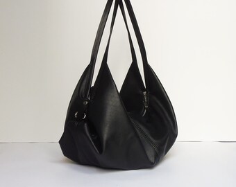 Black leather bag - Soft leather bag - Slouchy leather bag - DeLUNA bag
