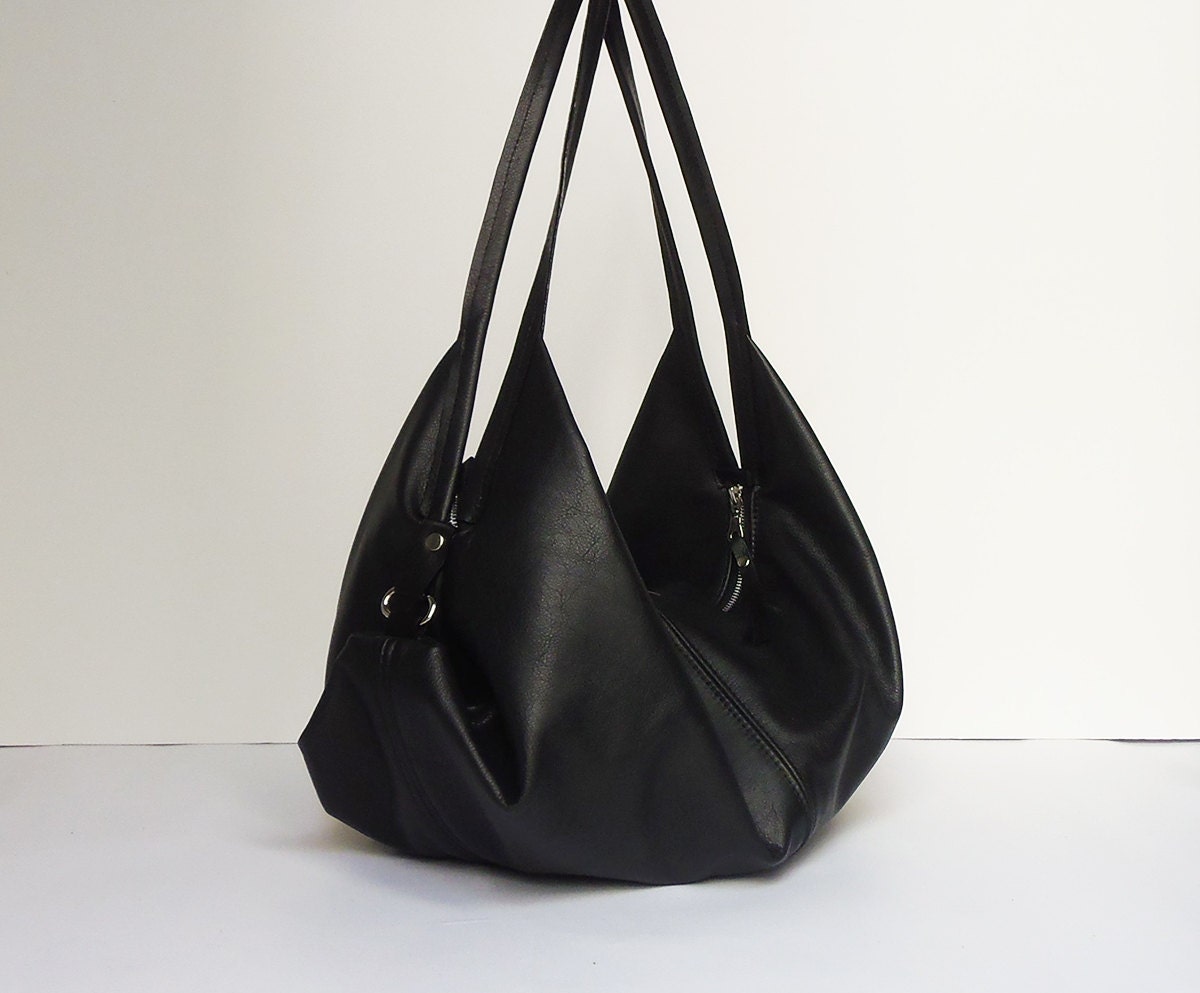Black leather bag Soft leather bag Slouchy leather bag