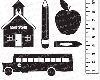 School SVG - Back to School School House Apple Ruler SVG - Crayon SVG - Pencil School Bus Svg