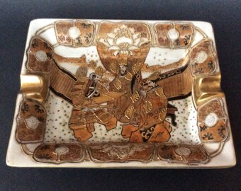 Vintage Ashtray/ Hand Painted Satsuma Ashtray/ Rectangular Oriental Ashtray/F31 Ceramic ashtray/ Porcelain Ashtray with gold gilt