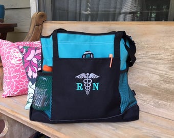 Nurse Caduceus Emblem Tote Bag. Nurse tote bag. RN tote bag. Caduceus tote bag. 6 bag colors to choose from. ID 1100