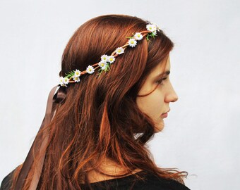 Daisy Headband, Daisy Flower Crown, White Daisy Hair Wreath, Daisy Crown. EDC, Woodland Wedding, Daisy Bridal Headpiece, Daisies, Boho Bride
