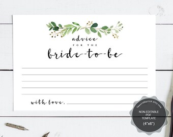 Wedding Advice for the bride-to-be card template, Instant download printable PDF, bridal shower, mommy, greenery rustic theme (TEW461_1)