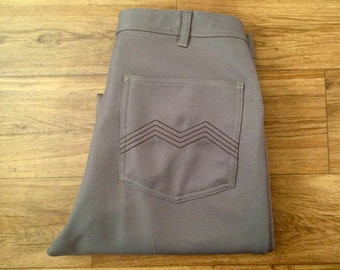 Vintage Men's 70's Disco Pants, Warm Grey, Polyester, Straight Leg (W35 x L28)