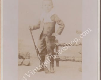 Vintage Cabinet PhotographYoung Boy with a Riffle