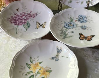 Set of 3 Lenox Butterfly Meadow Party Plates 6 inch like new
