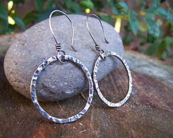 Hand Forged Hammered Sterling Silver Hoop Earrings