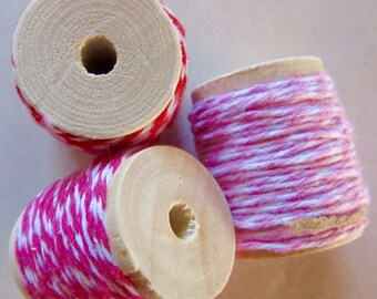 3 Bobines de ficelles bicolores - Rose, rouge