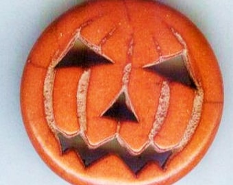 Happy Halloween Stone Pumpkin Jack-o-Lantern Pendant Charm Bead 25mm 1 pc