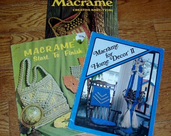 3 Vintage Macrame Books, Creative Knot-Tying, Home Decor, 1970's