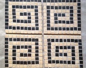 Greek key stone mosaic coasters
