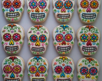 Sugar Skull Cookies - One Dozen Decorated Day of the Dead / Dia de los Muertos Cookies