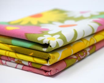 Yellow Pink Green Vintage Retro Fabric FQ Fat Quarter Bundle
