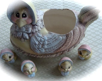 Vintage Kitsch Easter Decor Shabby Chic Mother Goose and Her Ducklings Taurine Chickadees