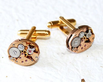 GIRARD PERREGAUX Steampunk Cufflinks - Very RARE Luxury Swiss Vintage Watch Movement Men Steampunk Cufflinks Cuff Link Men Fathers Day Gift