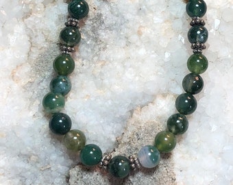 Moss Agate necklace,gemstone necklace, necklace,jewelry,natural,unique,genuine,moss agate,gemstone,silver,beaded necklace,gifts for women