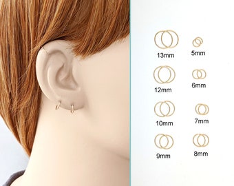 Small hoop earrings gold 2 PAIRS Tiny Helix piercing Cartilage piercing Tragus piercing Simple Endless hoops Nose ring 5-6-7-8-9-10-12-13mm