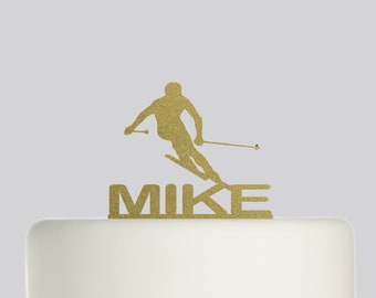 Birthday Cake Topper - Man Skiing Ski NAME Cake Topper - Custom Cake Topper - Happy Birthday - Personalised with your Name.580