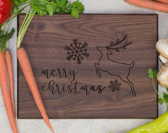 Hardwood Cutting Board - Merry Christmas Leaping Reindeer
