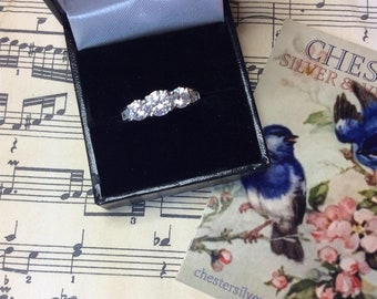 Stunning Simulated Diamond Trilogy Ring with Accents in Sterling Silver UK Size O USA 7 1/4 Comes with a FREE Gift of Handmade Jewellery