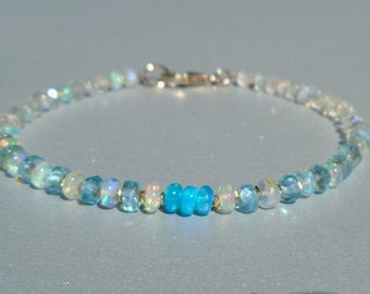 Opal Bracelet, Ethiopian Opal Bracelet, Aquamarine Bracelet, Apatite Bracelet, October Birthstone, Ombre Bracelet, Ombre, Dainty