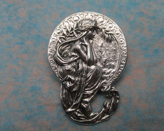 Mucha Pin Art Nouveau Lady in the Garden brooch Vintage brooch Art Deco