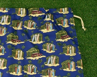 Surfboards library bag or kindy sheet bag, storage bag, beach theme drawstring bag